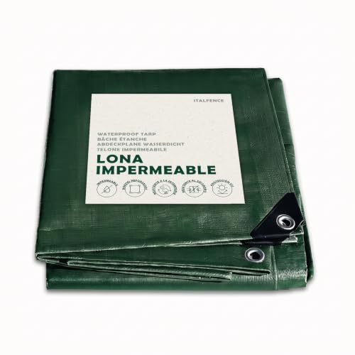 Lona Impermeable de PE 250 g/m² Verde, Reforzada con Ojales [3 x 4 m]