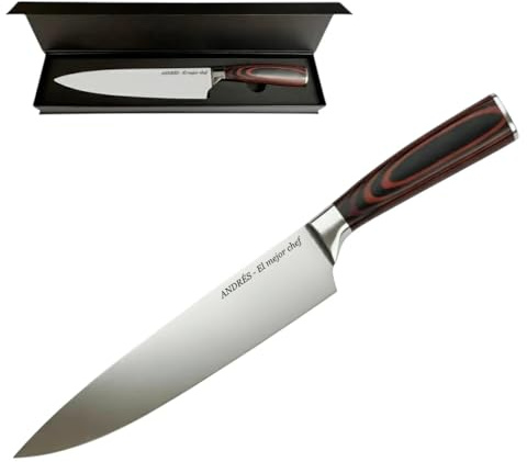 regalo grabado Cuchillo Chef Personalizado 21cm Liso de Cocina Inox Caja | Cuchillo de chef liso de 21 cm con mango de madera Pakka, Grabado de texto y dibujo, Caja de presentación incluida