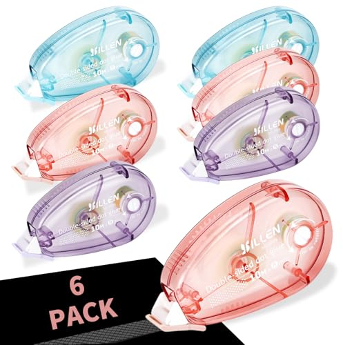 GRIRDDIV 6Pcs Colla a Nastro, Colla Roller Biadesivo, ruota per mouse, nastro adesivo per scrapbooking, per La Creazione di Album Fotografici e Biglietti Diari, 8mmx10m