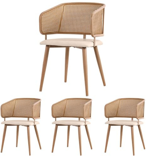 vutizal Esszimmerstuhl Küchenstuhl Stühle Sitzmöbel – 4er Set, Rattan-Rückenlehne, PU-Leder-Sitzkissen, 150kg Tragkraft