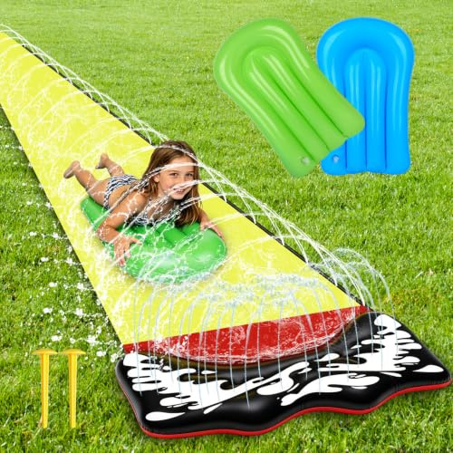 LYPPUL Wasserrutsche Garten für Kinder, 480 * 71cm Wasserrutschmatte mit 2 Bodyboards, Wasserrutsche Kinder Draußen, Sommer-Wasserspielzeug für Gärten Rasenflächen und den Außenbereich