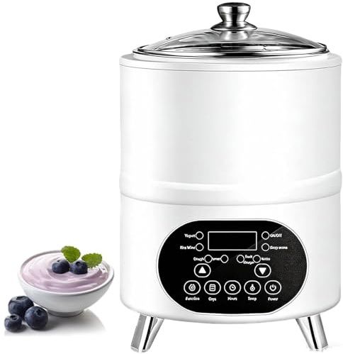 Joghurtbereiter 8/12 L mit Timer,Fermentiergerät mit 360° gleichmäßiger Hitze und Konstanter Temperatur,Herausnehmbarer Edelstahl-Innenbehälter für hausgemachten Joghurt,Natto & Reiswein