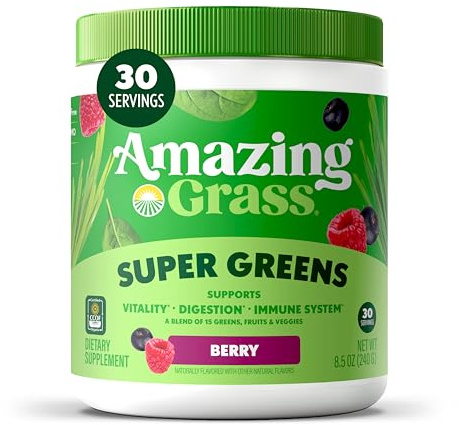 Amazing Grass Super Greens Powder Berry, 30 Servings, 8.5 oz