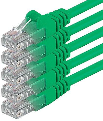 1aTTack.de 10m - grün - 5 Stück - (PACK) - CAT.6 CAT6 Ethernet-Lan-Netzwerk-Kabel 1000 Mbit/s Patchkabel