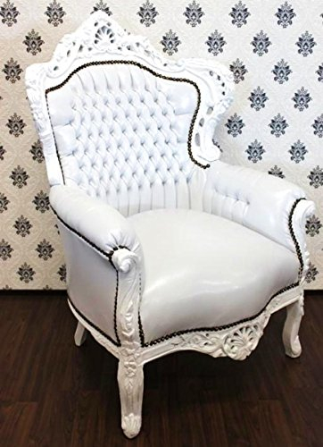 Casa Padrino Barock Sessel King Weiß/Weiß Lederoptik - Möbel Antik Stil