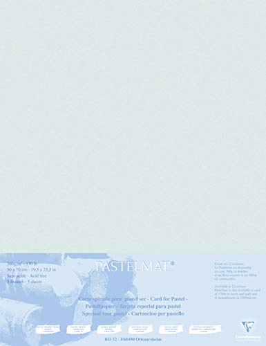 Clairefontaine - Ref 496020C - Pastelmat Mounted Board (5 Sheets) - 1800 Microns - 50 x 70cm - Light Grey Colour - Specially Formulated for Use with Pastels