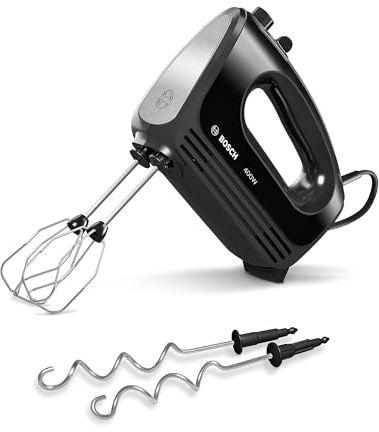 Bosch mfq2420b – Batidora (, 4 niveles de velocidad, moderna técnica del Motor, 2 Tubo escoba, 2 ganchos para amasar de acero inoxidable, 400 W, Piano Negro/Plata