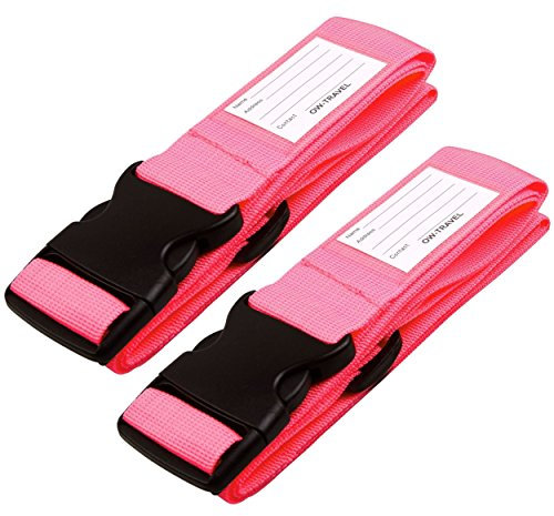 OW-Travel Sangle Valise Voyage: Sangle de Bagage avec Etiquette Valise d'Identification Valise Securite: Accessoire de Voyage: Sangles pour Valise: Bagage Ceinture Valises 2 Rose