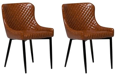 Beliani Set of 2 Modern Upholstered Faux Leather Dining Chairs Golden Brown with Metal Legs 51x52x81 cm SOLANO