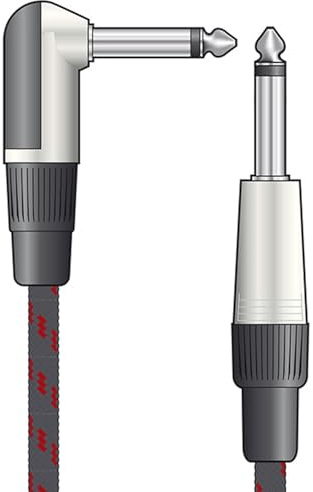 Citronic | Classic Retro Braided Guitar Lead | Anti-Tangle Nylon Cover, Right-Angled & Straight Connectors | 6.3mm Mono Jack Plugs | Black/Red 6 Metres
