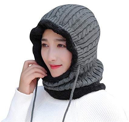 ACVIP Damen Gestrickte Sturmhaube Winter Warme Schalmütze Balaclava Strickmütze(Grau)