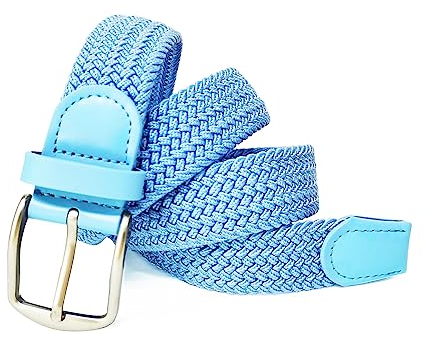 Gloop Unisex Elastischer Ledergürtel Geflochtener Stretchgürtel Dehnbarer Stoff Leder Gürtel für Damen und Herren, 18730a13 Hellblau, Gesamtlänge ohne schnalle 105 CM