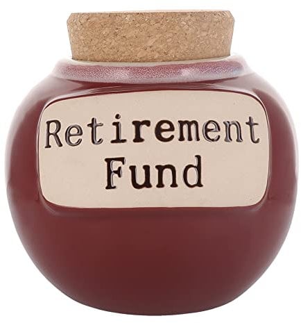 Cottage Creek Sparschwein Rente Fund Spardose aus Keramik, rund, mit Korkdeckel, Spardose für Ruhestand [rot]