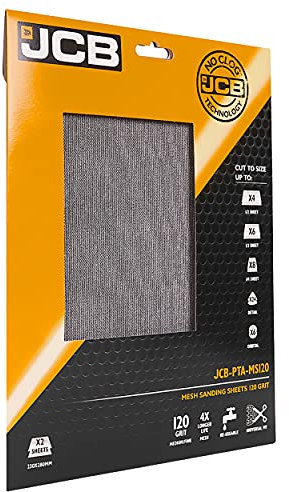 JCB - 120 Grit Mesh Sanding Sheets - 2 x Medium Metal Mesh Sanding Paper Sheets - Power Tool Accessory Compatible with Palm Orbital and Disc Sanders - Ideal for Surface Preparation and Finishing