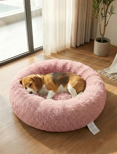 OKPOW Donut Hundebett Fuer Kleine Hunde: Flauschig Welpenbett Rund Kuscheliges - Anti Angst Katzenbett Comfy - Plüsch Haustierbett Waschbar