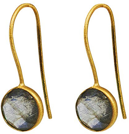 Hängende Ohrringe mit runder Labradorit-Halbedelstein – Elegante Messing-Creolen mit 18K Vergoldung für Damen – Edler Schmuck mit Naturstein