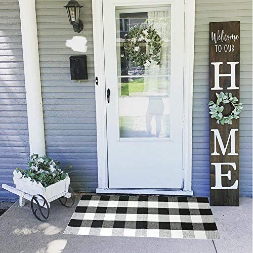 Schwarz-weißes Buffalo Plaid Teppich – 59 x 130 cm Anti-Rutsch-Matte, Outdoor/Indoor Veranda Karo Fußmatte, Willkommen Baumwolle Kariert Küche Bauernhaus Eingangsbereich waschbar Dekor