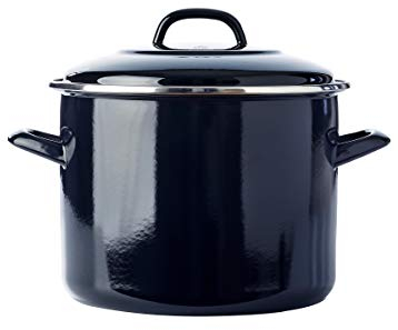 BK Indigo Olla Tradicional Holandesa con Esmalte Alemán y Tapa con Revestimiento Cerámico Antiadherente sin PFAS, 24 cm/8,7 Litros, Inducción, Apta para Lavavajillas y Horno, Negra