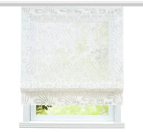 ESLIR Raffrollo mit Klettband Wohnzimmer Raffgardine Ausbrenner Gardinen Modern Bändchenrollo Vorhänge Weiß #3 BxH 100x140cm 1 Stück