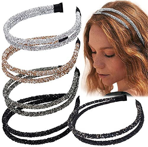 VEGCOO 5 Pz Cerchietto Per Capelli, Fasce Strass a Doppio Lato, per Donna Ragazza