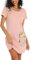ENJOYNIGHT Chemise de Nuit Femme Manches Courtes Vêtements de Nuit Coton Imprimé Robe de Nuit (Small,Girafe Rose)