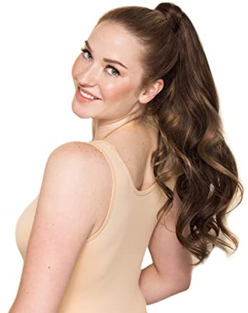 WENNALIFE Balayage Ponytail Extension, 40cm 80g Dunkel Braun to Chestnut Braun Haarteil, Echthaar Clip in Remy Wickeln Sie um