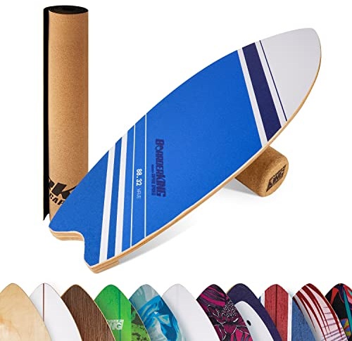 BoarderKING Indoorboard Wave - Balance Board für Indoor-Surfen und Skaten, Gleichgewichtsboard für NeuroMuscular Response Training, inkl. Schutzmatte, Linien