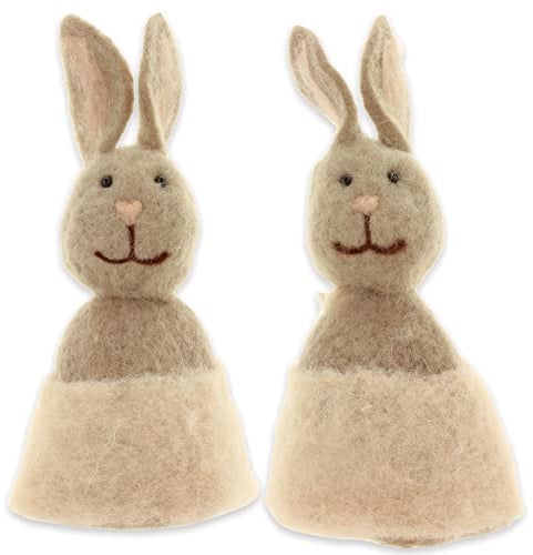 MIJOMA 2 Stück Set Eierwärmer Eiwärmer Hasen aus Filz, Ostern Osterhasen Osterdeko für Frühstückseier, Handarbeit gefilzt (Pfirsich)