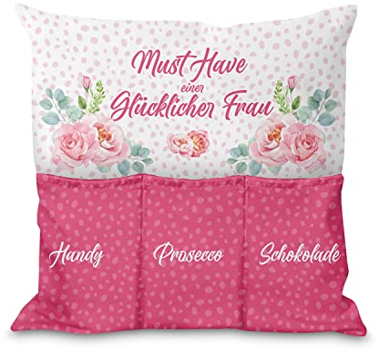 Kissen mit Taschen Geschenk Lustige Witzige Kissenbezüge Weiche Dekokissen mit Füllung Aufbewahrungstasche zum Filmabend Geburtstag Valentinstag auf die Couch Sofa Bett Motiv Woman Must Have [091]