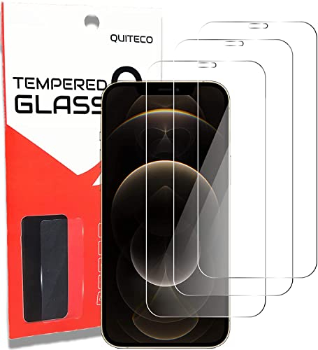 QUITECO Protector pantalla para iPhone 12 Pro Max [3 Piezas] vidrio cristal templado