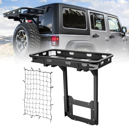 EYOUHZ Für Wrangler JK Ersatzreifen-Frachtgepäckkorb auf OE-Heckklappe, kompatibel mit Jeep Wrangler JK & JKU 2/4-Türer, Gepäckträger-Rücken-Aufbewahrungshalter, Ständer, Außenablage