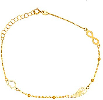 Goldarmband 333 8k Gold Gelbgold Herz Unendlichkeit Engelsflügel Gravur