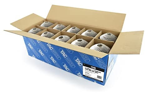 TACWISE 1546 Clavos en Bobina Cónica de Acero Inoxidable Tipo 2,1/38 mm, Vástago Anillado, Inclinación de 16°, Agrupados con Alambre, Paquete de 14.400, Plateado