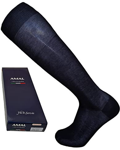 Calze Lunghe Uomo in Cotone Filo di Scozia con Polsino alto a costine, calze formali ed eleganti, realizzate con filati di qualità leggeri e sottili cucitura ultrapiatta, Marchio Italiano | 6 paia