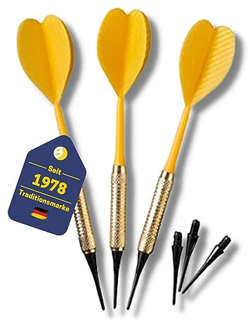 BEST SPORTING Dartpfeile Kunststoffspitze Safety I Dartpfeile mit Kunststoffspitze in blau, gelb oder rot mit 7g Leitwerk I Dart Pfeile Plastikspitzen I E Darts Pfeile für Einsteiger (gelb)