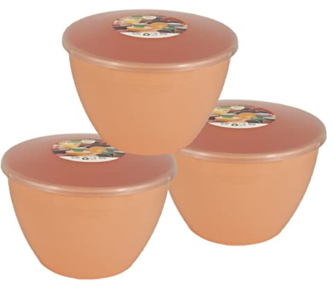 Just Pudding Basins Pastel Colours 2 Pint 1.14 Litre Basin and Clear Lid Pack of 3 Plastic Steaming Bowls (Peach)