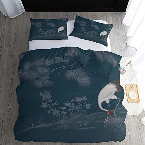 Japanische Bettwäsche 200x200, Kranich Asiatische Motive Microfaser Bettbezug Set 3 Teilig - Weich & Angenehm & Atmungsaktiv, 1 Bettbezüge mit Reißverschluss + 2 Kissenbezug 80x80 cm