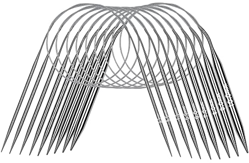Coopay Edelstahl Rundstricknadeln 60cm, 9 Stück Stricknadeln Rundstricknadel Set mit Klare Größe, 2,5-10 mm Metall Rundstricknadeln für Hut, Schals, Baby-Pullover, Ärmel/Ausschnitt für Erwachsene