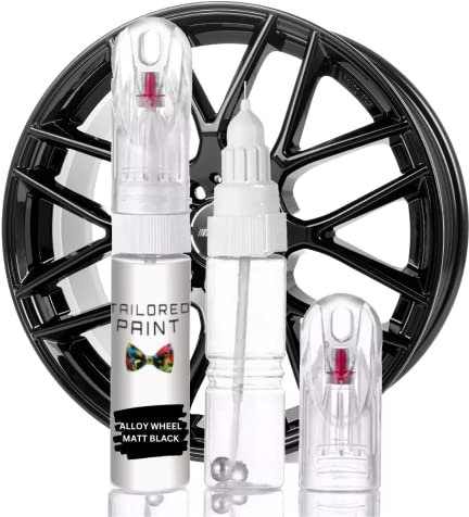 Tailored Paint Black Alloy Wheel Rim Touch Up Paint Pen - Use On Painted and Powder Coated Wheels 30ml For Car, 4x4, SUV, Lorry, Truck, Caravan Campervan Curbed, Scratched Wheels (Matt Black)