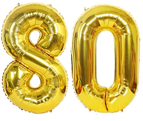 D2D | Party Balloon Zahl 80 XL in Gold - Größe: 80 cm - Folienballons - Zahlenballons - Geburtstagdeko - Eichenhochzeit - Helium Ballons