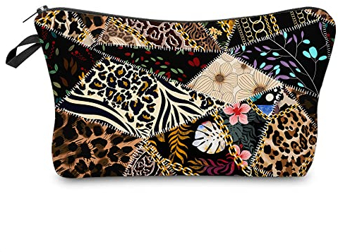 HYUTOTA Kosmetiktasche für Damen und Mädchen, wasserdichte Make-up-Tasche, geräumiger Kulturbeutel, Reisezubehör, Organizer, Geschenke, Leopard und Blume, Bunt