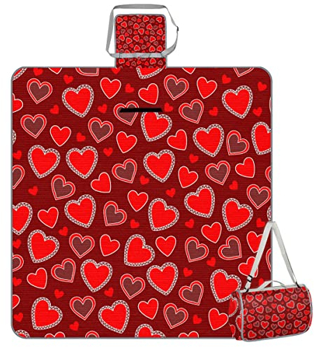 TropicalLife Rotes Herz Valentinstag Picknickdecke Herz Quadratisch Wasserdicht Faltbar Indoor Outdoor Matte Teppiche für Strand Camping Park Familientreffen Aktivitäten
