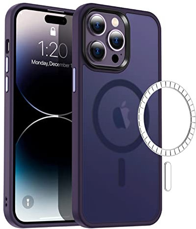 QLTYPRI Magnetic Case for iPhone 14 Pro Max Compatible with MagSafe, Translucent Matte Back with Soft Silicone Edge Military Grade Shockproof Protective Phone Case for iPhone 14 Pro Max – Deep Purple