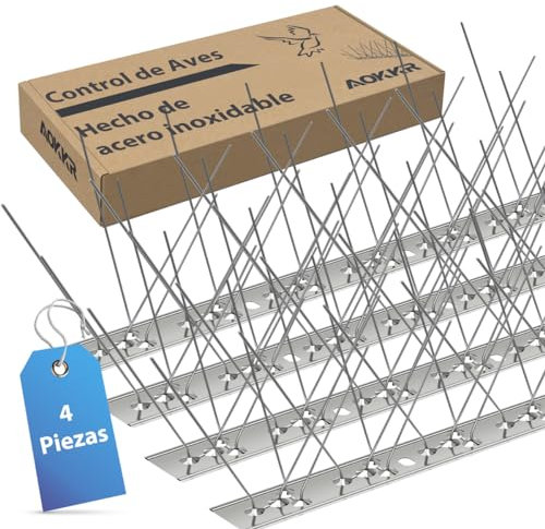 AOKKR Pinchos Antipalomas Acero Inoxidable, 1 Metros 4 Piezas Ahuyentador de Pajaros con Bridas para Cables, Espanta Gaviotas Pinchos Palomas Anti Pájaros para Balcon Canalón Ventana Terraza