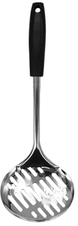 Fackelmann INITIAL Skimmer, Oil Skimmer & Strainer, Stainless Steel, Heat-Resistant Plastic Handle, Metal Colander Straining Spoon, Deep Fat Frying, Slotted Holes, 34.5cm