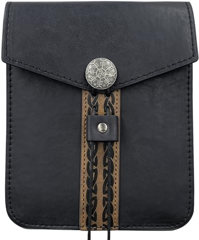 HiiFeuer Vintage Mittelalter Kunstleder Gürteltasche, Retro Mittelalter Gürteltasche Hüfttasche, Tragbares Seitenpaket für LARP Ren Faire (Schwarz A)