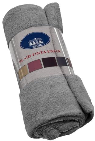 emmevi Couverture à carreaux douce en polaire chaude et douce enveloppante pour canapé-lit, 200 x 220 cm, gris