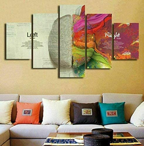 Leinwand Wandkunst Modulare Bilder Wohnkultur 5 Stücke Abstraktion Der Linken Und Rechten Gehirnhälfte Gemälde Wohnzimmer Hd Gedruckt Poster Wanddekoration Design Wand Bild (Xl/Mit Rahmen -7H1B+L7O