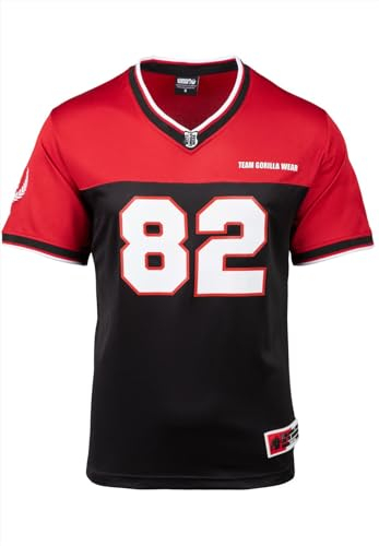 Gorilla Wear Trenton Football Jersey – V-Ausschnitt Football Bodybuilding Jersey Polyester (DE/NL/SE/PL, Alphanumerisch, XL, Regular, Regular, Schwarz/Rot)