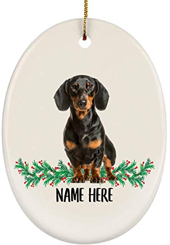 Christbaumschmuck Mit Hanfseil Weihnachtsbaum Deko Keramik Weihnachtsbaumschmuck Lustiger Dackel-Schwarzer Tan-Personalisierter Name